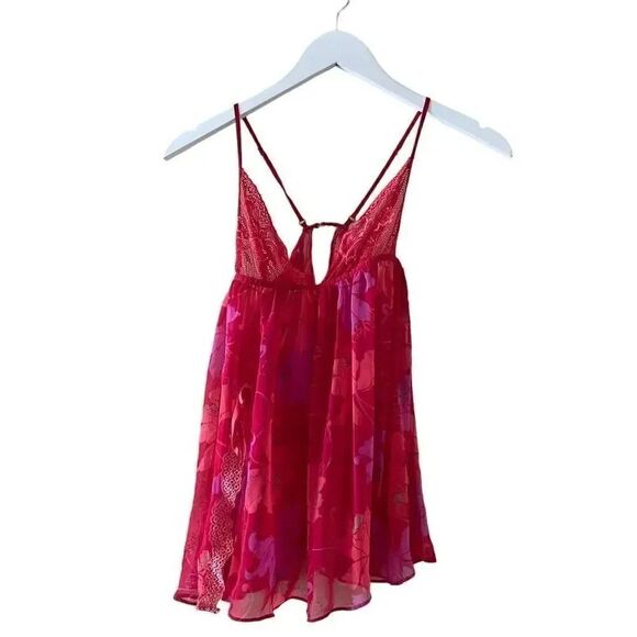 Victoria’s Secret Red Pink Purple Embroidered Babydoll SZ XS # 1610 - Picture 4 of 16